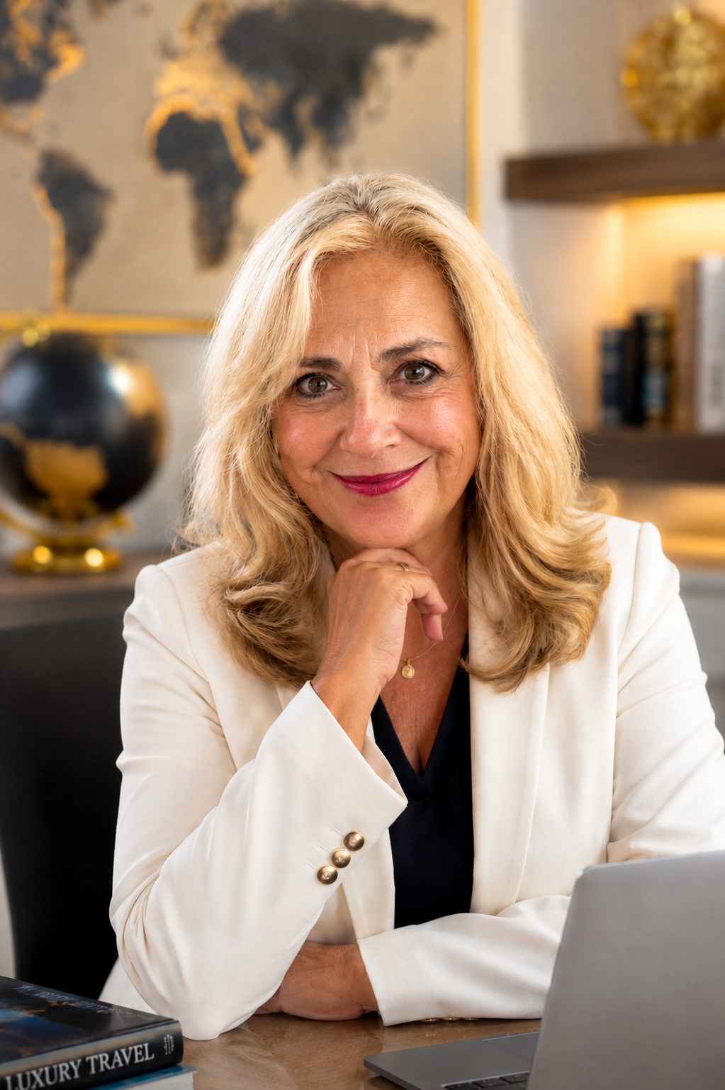 Suzi, founder of Gale Travel, at her desk